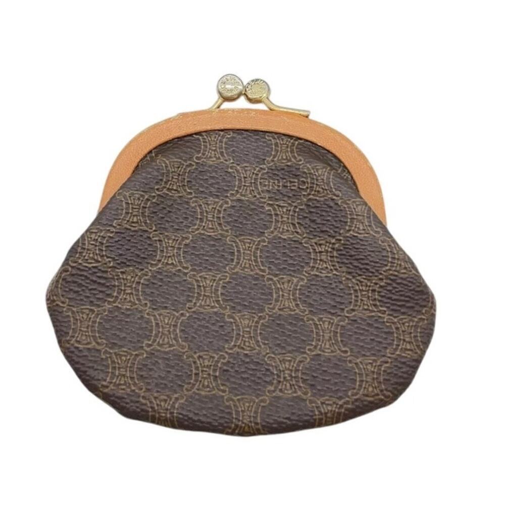 Celine Macadam Pattern Pvc Leather Brown Clasp Purse Coin Case